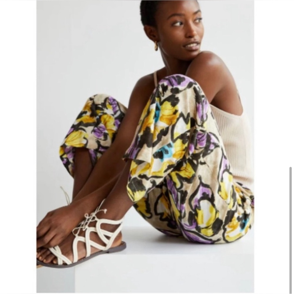 Anthropologie MAEVE Bold Print Cotton Pull on Wide Leg Pants Medium
